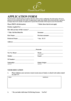 UK Employment Application Form