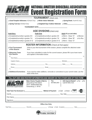 National Amateur Dodgeball Association Event Registration Form