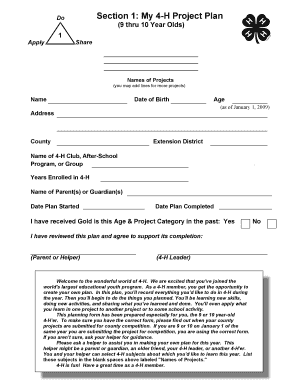 4-H Project Plan for 9-10 Year Olds