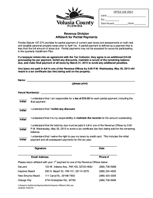 Florida Affidavit for Partial Payments
