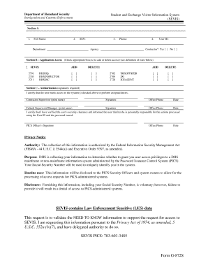 SEVIS User Access Request Form G-872S