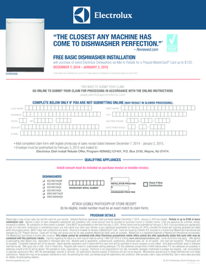 Electrolux Dishwasher Installation Rebate Form