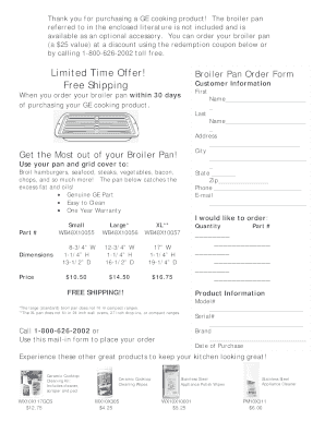 GE Broiler Pan Order Form