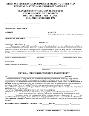 Order and Notice of Garnishment of Property Other Than Personal Earnings