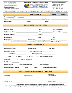 Retail Rate Lock Confirmation Form