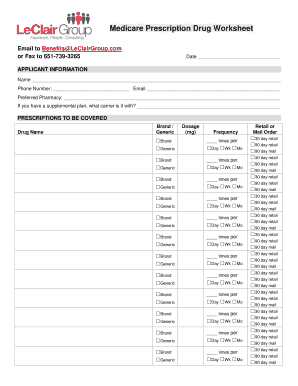 Medicare Prescription Drug Worksheet