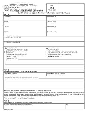 Missouri Sales/Use Tax Exemption Certificate