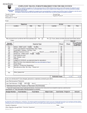 Employee Travel Form/Worksheet for ERS System