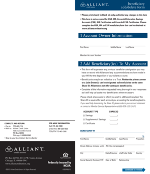 Alliant Credit Union Beneficiary Add/Delete Form