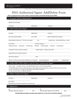 HSA Authorized Signer Add/Delete Form
