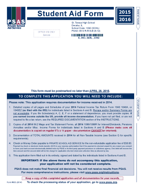 Student Aid Form 2015