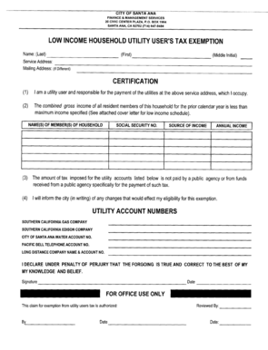 Low Income Household Utility User Tax Exemption