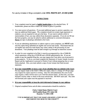 Civil Rights Complaint Form for Inmates