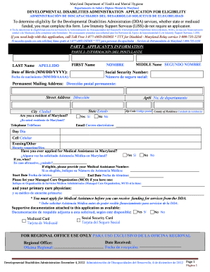 Maryland Developmental Disabilities Application