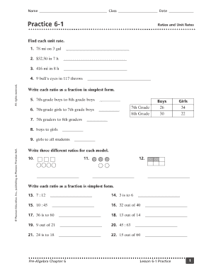 Ratios and Unit Rates Worksheet