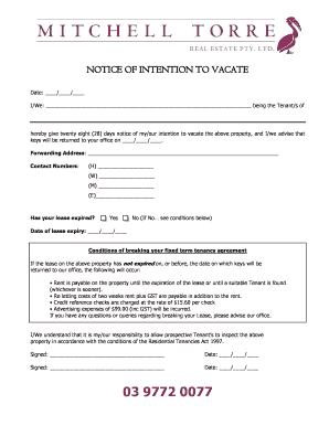 Notice of Intention to Vacate