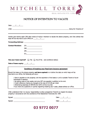 Notice of Intention to Vacate