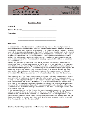 Guarantor Form for Tenancy Agreement