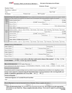 General McLane School District Student Information Form