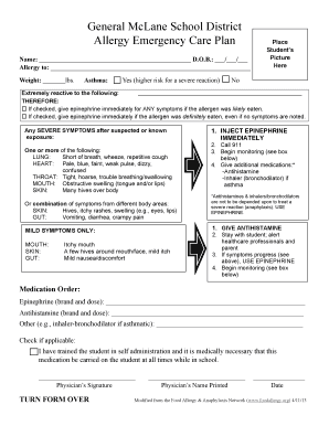 Allergy Emergency Care Plan