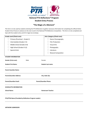 National PTA Reflections Program Student Entry Form