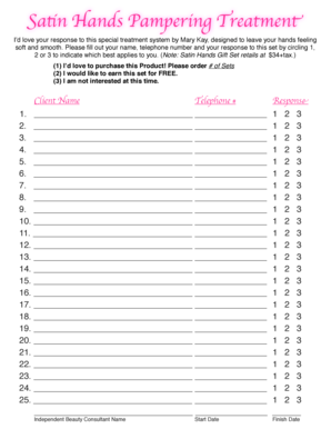 Mary Kay Satin Hands Feedback Form