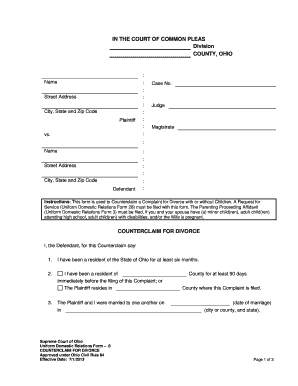 Ohio Counterclaim for Divorce Form