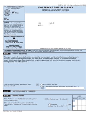 US Census Bureau Service Annual Survey Form SA-812A