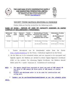 SHORT TERM NOTICE INVITING ETENDER - hafed etenders