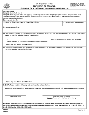 US Passport Consent Form for Minors
