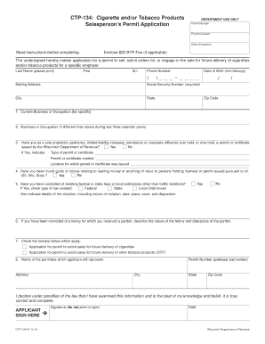 Wisconsin Cigarette and Tobacco Products Salesperson Permit Application