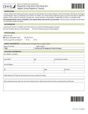 Nebraska Child and Adult Abuse Check Request