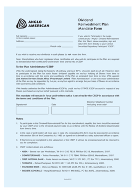 Anglo American Dividend Reinvestment Plan Mandate Form