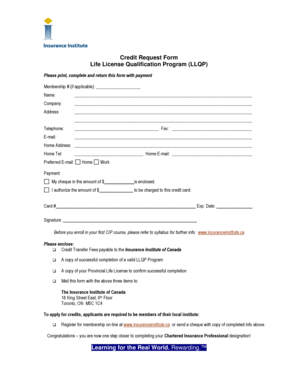 Credit Request Form for Life License Qualification Program