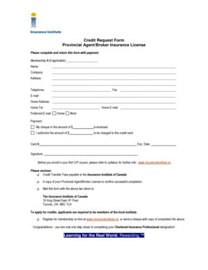 Credit Request Form for Insurance Institute of Canada