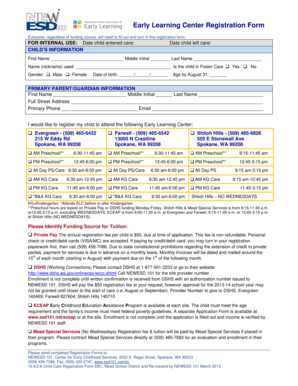 Early Learning Center Registration Form - NorthEast Washington bb