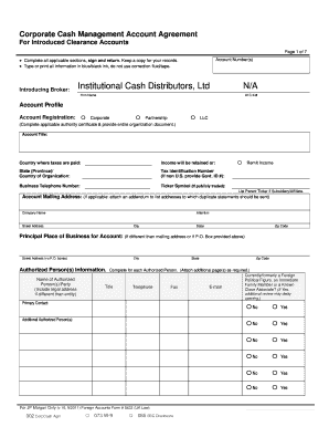 Corporate Cash Management Account Agreement