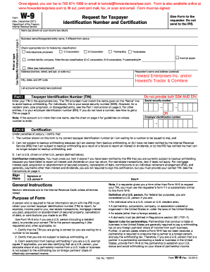 Form W-9 Request for Taxpayer Identification Number and Certification