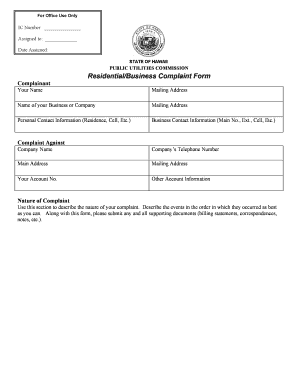 Hawaii Public Utilities Commission Complaint Form