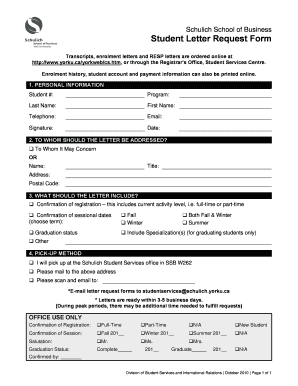 Schulich Student Letter Request Form