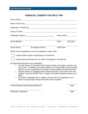 DCPS Field Trip Parental Consent Form