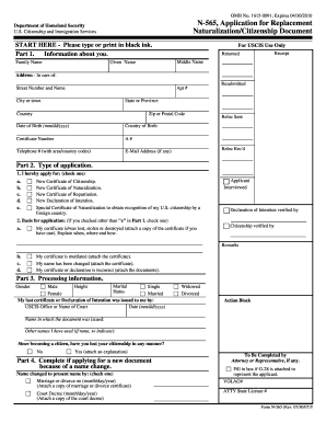 USCIS Form N-565 Application for Replacement