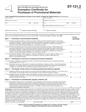 New York Sales Tax Exemption Certificate for Promotional Materials