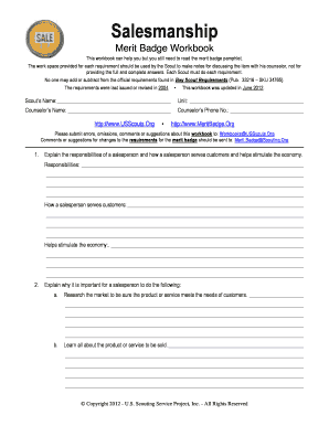 Salesmanship Merit Badge Worksheet - Fill and Sign Printable Template Online
