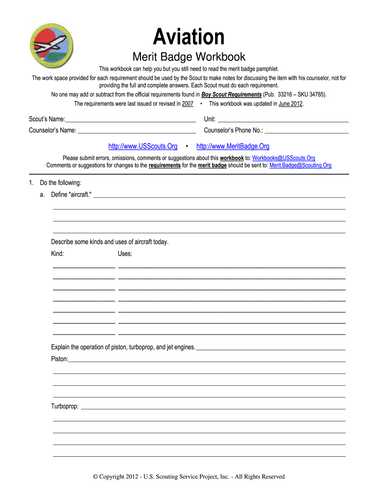 aviation merit badge workbook Preview on Page 1