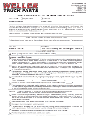 Wisconsin Sales Tax Exemption Certificate