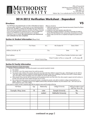 2014-2015 Verification Worksheet - Dependent