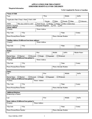 Shriners Hospitals for Children Application for Treatment