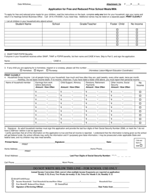 Application for Free and Reduced Price School Meals