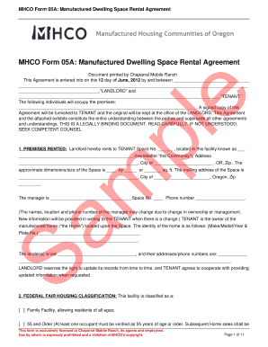 MHCO Form 05A: Manufactured Dwelling Space Rental Agreement